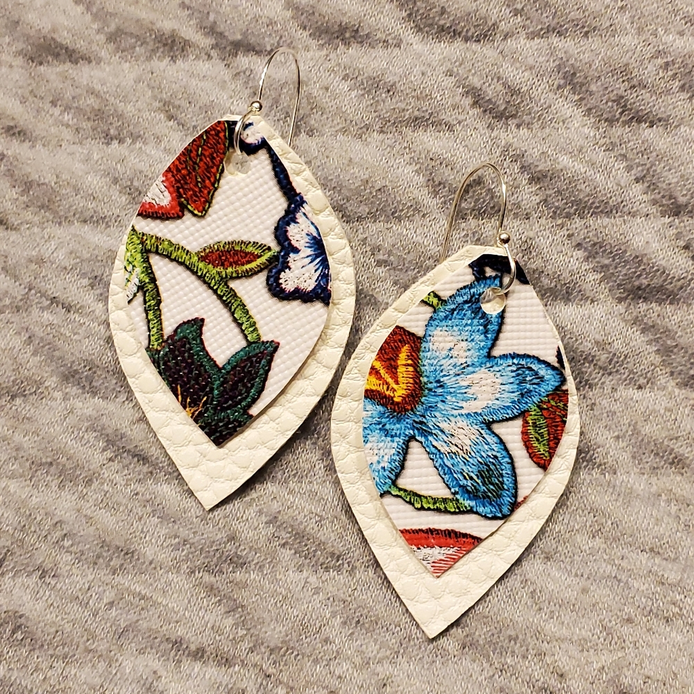 HANDMADE Floral double layer faux leather earrings!!!